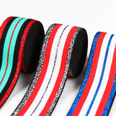 China Stain Goods 4cm Gold Jacquard Striped Elastic Band Woven Custom Logo Elastic Band Clothing Elastic Band for sale