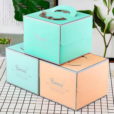 China Y37 Recycled Materials Wholesale 4/6/8/10/12 Inch Portable Bakery Cake Gift Box Dessert Packaging Boxes With Handle Custom Paper Cake Box for sale