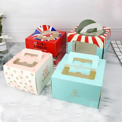 China Portable Recycled Materials Y52 Bakery Pie Cake Packaging Take Out Fast Food Box Disposable Paper Cake Box With Clear Window And Handle for sale