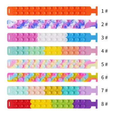 China 2022 Funny Silicone Gifts Push Up Popping Pop Toy Stir Sensory Toys Relaxing Silicone Rainbow Squidopop Stir Bracelets for sale