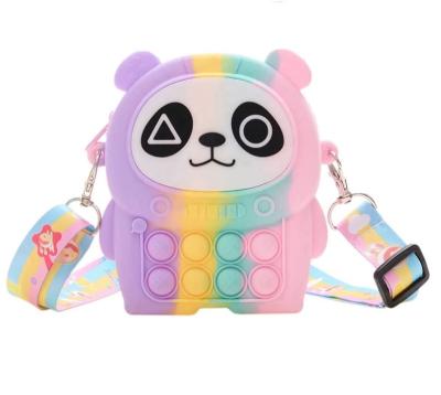 China New Funny Educational Toy Anti-stress Relaxation Coin Clips Toys Jumping Coin Purse Silicone Rainbow Popit Panda Coin Purse Toys Storage Bags for sale