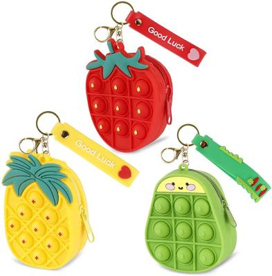 China 100% new high quality eco-friendly pineapple pops it pinch kids unicorn bag popit fidgety person coin key soft multicolor purse for key chain for sale