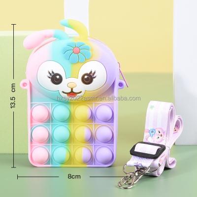 China New Funny Educational Toy Anti-stress Relief Kids Wiggle Toys Popit Bag Wallet Silicone Rainbow Rabbit Popitting Purse for sale