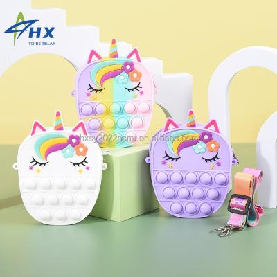 China Hot Selling Toy Funny Educational Funny Relief Pops Up Purse Toys Rainbow Popsicle Restless Unicorn Flower Coin Purse Silicone Rainbow Popsicle Bag Toys Storage Bags for sale