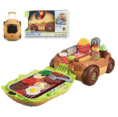 China New Design Environmental Material Kids Pretend To Play Fast Food Simulation Cooking Car Toy Plastic Pretend Play Burger Kitchen Set Toys For Kids for sale