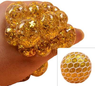 China Pectin Pectin Pectin Pectin Game TPR Soft Sensory Toy Anti Squishy Person to Kids Glitter Mesh Grape Squishy Ball for sale