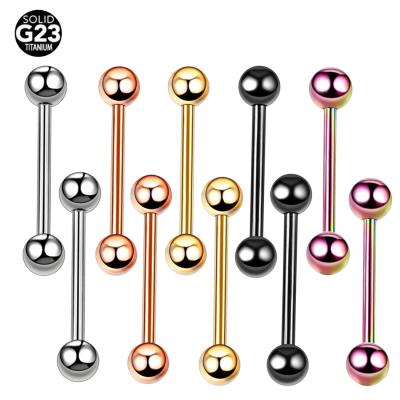 China FASHIONABLE 14G Titanium Tongue Bars Piercing 5mm Balls Barbell Nipple Shield Ring Tongue Piercing Nipple Shield Body Jewelry for sale