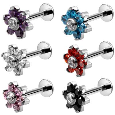 China FASHIONABLE Titanium Jewelry Men Women Piercings Rings 16G Crystal Earring Stud Labret Flower Ear Tragus Cartilage Stud for sale