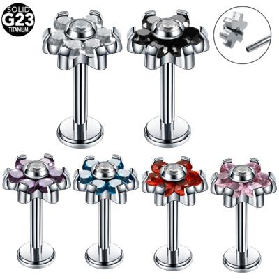 China FASHIONABLE Titanium Top Helix Earring Flower G23 Tragus Ear Piercings 16G Crystal Cartilage Piercing Earring Body Jewelry for sale