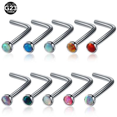 China FASHIONABLE Solid Titanium 10PCS G23 Nose Studs Hot Selling L Shaped Opal Nose Pin Body Jewelry for sale