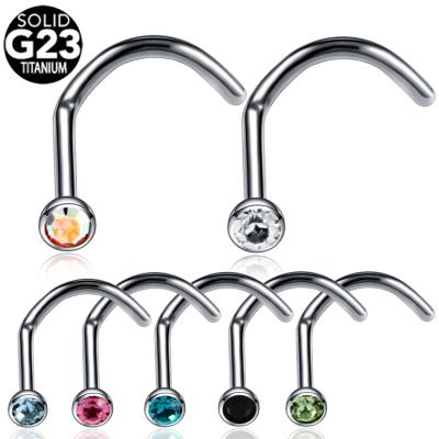 China FASHIONABLE Running 2MM Zircon Rhinestone Nose Studs Titanium Nose Ring Piercing Screw Shape Piercing Nariz Body Jewelry for sale