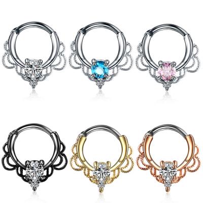 China FASHIONABLE Crystal Rook Nariz Earring Copper Septa Ear Helix Clicker Piercings Daith Nose Septum Circle Rings Piercing Jewelrys for sale