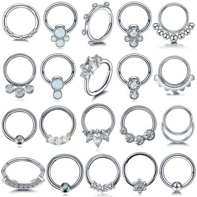 China FASHIONABLE Opal Nose Septum Hoop Crystal Ear Helix Clicker Piercing Ear Cartilage Tragus Conch Daith Scam Nariz Piercing Jewelry for sale