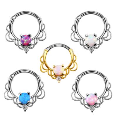 China FASHION Titanium Daith Earrings Piercing Nipple Rings 16G Lacey Opal Drapery Royalty Septum Clicker Ring Ear Tragus Cartilage Helix for sale