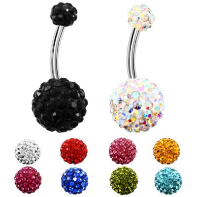 China FASHION Steel Assorted Colors With Crystal Balls Epoxy Double Navel Body Jewelry 14G Belly Button Ring for sale