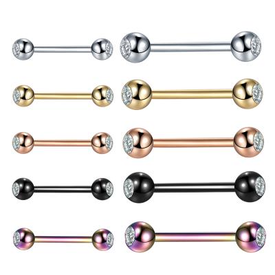 China 14G 16G Double Gem Barbell Tongue Nipple Rings Stainless Steel Bar Tragus Helix Ear Cartilage Piercings Women Fashion Jewelry for sale