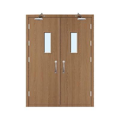 China Factory direct sales wood grain design steel base track windproof double fire door for sale