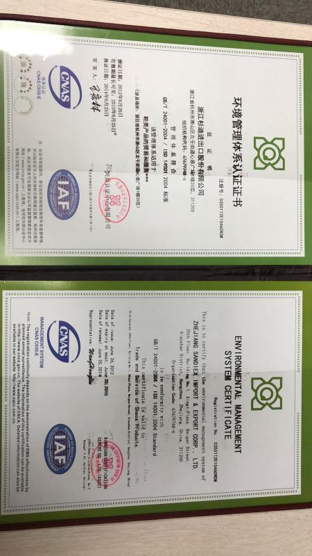 ISO14001 - Zhejiang Sandiex Imp.&Exp. Corp., Ltd.