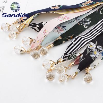 China Hot Sale Flatback Floral Scarf Tied Cloth Sash With Crystal Pendant Fine Chiffon Ribbon Cloth Sash For Silk Dress for sale