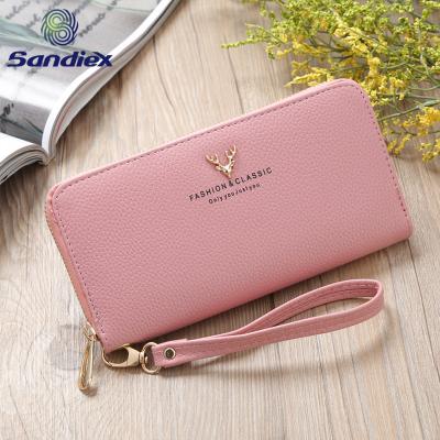 China Women Leather Wallet, PU Grain Waterproof Custom Zipper Ladies Purse Wallets with Low Price for sale