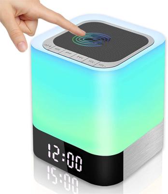 China Best Gift Wireless Touch Music Control 5 in 1 Bedside Tooth Lamp Blue Speaker Night Lights with Digital Calendar Alarm Clock for sale