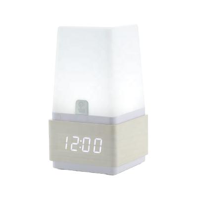 China Night Lamp WC019 Modern Hotel Bedside Light Wooden Touch Table Lamp With LED Digital Alarm Clock for sale