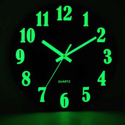 China 2021 Night Light Antique Fluorescence Style Wooden Luminous Wall Clock for sale