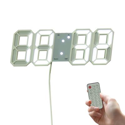 China Class Modern Home Decorate 3D LED Table Wall Clock Time Day Temperature Remote Control Alarm Clock with 99' 99