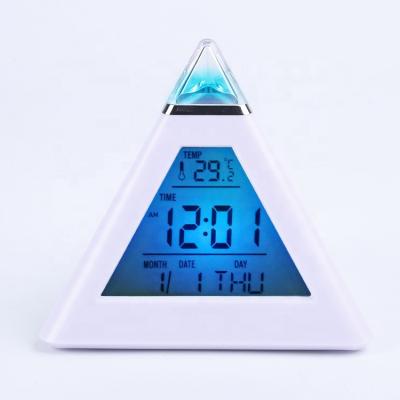 China Antique Style Pyramid Shape Digital Wedding Gift Alarm Clock Gift With 7 Colors Changing Light 2176 for sale