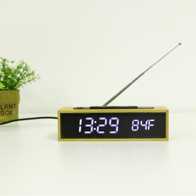 China New Design Europe WC082 Desktop Digital FM Radio LED Bamboo Bamboo Alarm Clock With Radio for sale