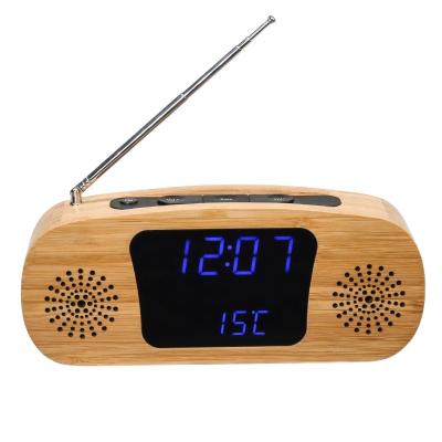 China WC015 Radio Control LED Display Portable Bamboo FM Radio With Clock for sale