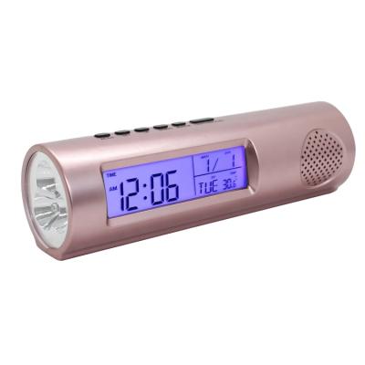 China 2020 Creative Portable LED Radio Travel LED Camping Flashlight Light Up Nap FM Radio Torch Backlight Alarm Clock for sale