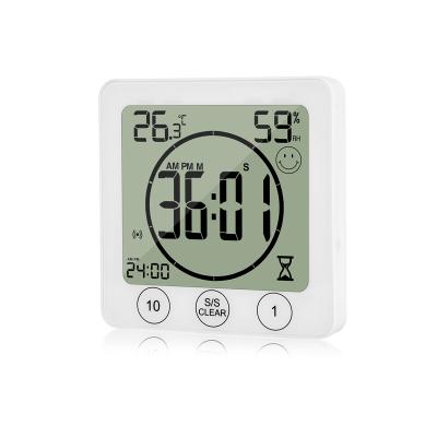 China Digital Thermometer Variable Hygrometer Timer Touch Screen 12H/24H Wall Hanging Thermometer Waterproof Bathroom Clock for sale