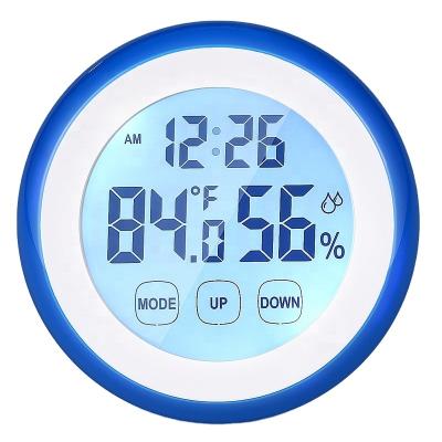 China Round LCD Digital Eal Touch Screen Electronic Weather Humidity And Temperature With Clock for sale