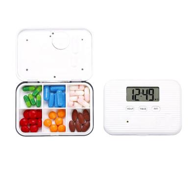 China Elderly 5 Alarm Reminder Medicine Organizer Mini Electronic Digital Plastic Pill Container Box Alarm Timer for sale