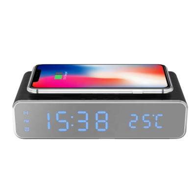 China Modern Phone Factory Supply OEM Portable Led Temperature Display Qi Digital Alarm Clock Wireless Charger for sale