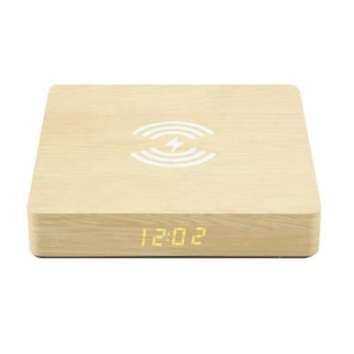 China Antique Wooden Style LED Smart Alarm Clock Time Temperature Display Wireless Charger Clock for sale