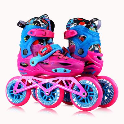 China Professional 82A PU Freestyle Kids Hard Shell Shoe Inline Slalom Skates Rollers 3*100mm Roller Skates Pink Blue for sale