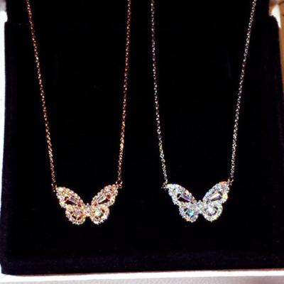 China Beautiful the new fashion trend shiny rhinestone clavicle chain temperament butterfly inlaid short necklace for sale