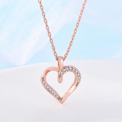 China New Trend Beautiful Hollow Heart Shape Set Diamond Rose Gold Gift 925 Silver Clavicle Necklace Female for sale