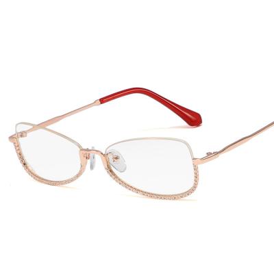 China New Fashion Sun Glasses Metal Frame Round Sunglasses Large Mirror Light Diamond Anti-blue Female Fashionable Flat Glass for sale