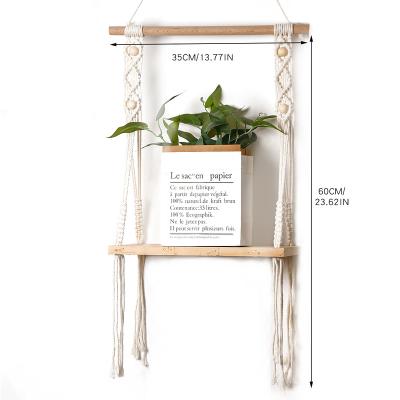 China Northern Europe NG7632 Woven Solid Wood Shelf With Beads Home Decoration Wall Mounted Shelf for sale