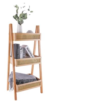 China Modern Industrial Living Room Furniture Bookshelf Ladder Bookcase Wall Wooden Book Shelves 3-4-5 Shelves for sale