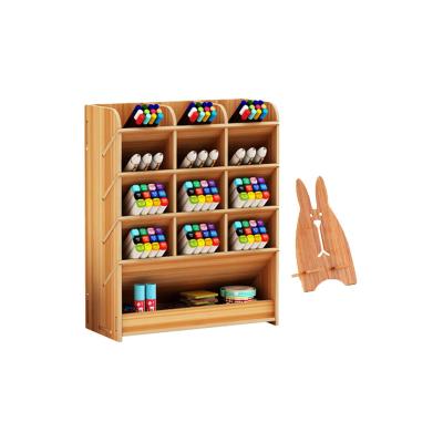 China Hot Sale Student Stored Multilayer Inclined Pen Holder Desktop Wooden Storage Box for sale