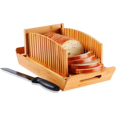 China Sustainable Bread Cutting Guide Slicer Organic Bamboo Bread Cutter With Knife For Homemade Bread for sale