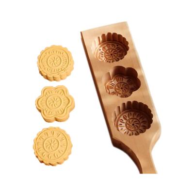 China Autumn Festival Wooden Mooncake Mold 3D Flower Moon Cake Mold Custom Traditional Wooden Mooncake Mold for sale