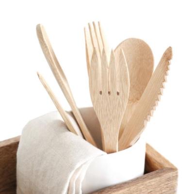 China Disposable Home Use Flatware Biodegradable Bamboo Bamboo Set With Knife Fork Bamboo Spoon for sale