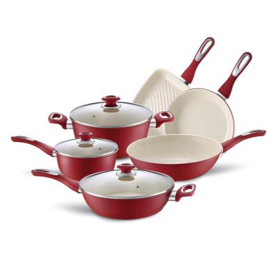 China Sustainable Carbon Steel Kitchen Cookware Set With Non Stick Coating And Soft Touch White Ceramic Handles for sale