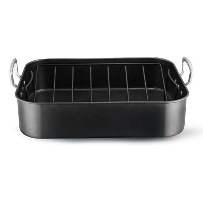 China Sustainable Carbon Steel BPA Free Non Stick Roast Liner Pan With Stainless Steel Grill Rack for sale