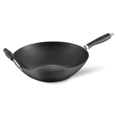 China General Use for Gas and Induction Cooker Large Size Carbon Steel Stick Non Coating Soft Touch Handle Chinese Wok for sale